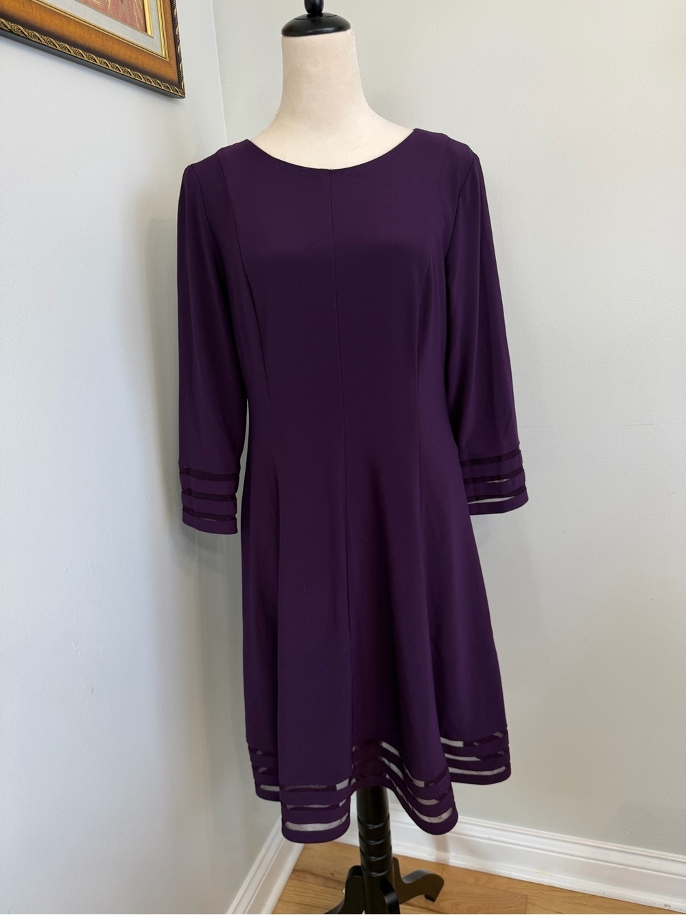 Eliza J Plum Midi Dress with Sheer Stripe Trim